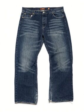 Ed Hardy Mens Jeans 42x32 Dragon Embroidery Baggy Distressed Raw Hem